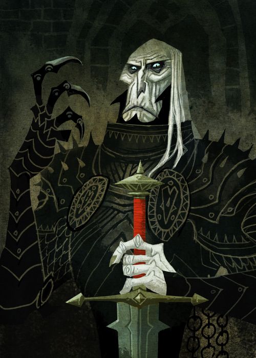 Een illustratie van de duistere ridder Kato ontworpen door illustrator Johan Egerkrans uit de nieuwste uitgave van Mio mijn Mio.