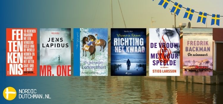banner met de covers van scandinavische boeken uit zweden