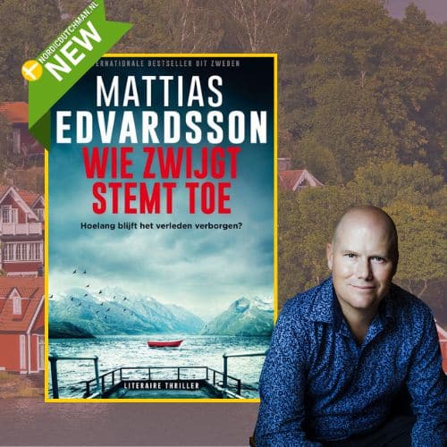 de cover van het boek wij zwijgt stemt toe en een portret van de zweedse auteur mattias edvardsson